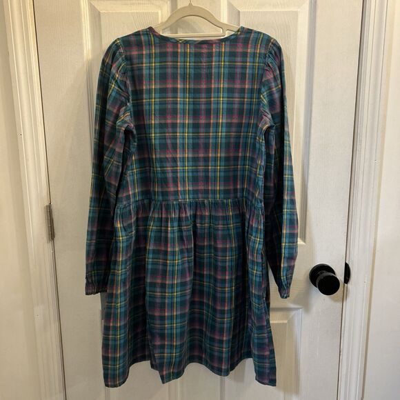 Cat & Jack Girls XXL 18 Plaid Button Front Long Sleeve Dress Blue Green NWT - Picture 2 of 16
